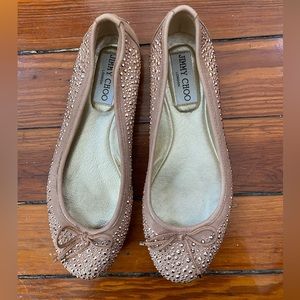 Nude Rhinestone Jimmy Choo Ballet Flats